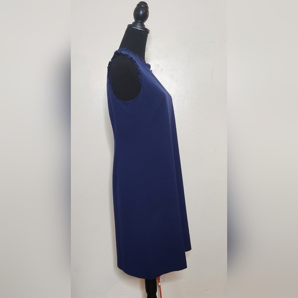 J. Crew Factory Ruffleneck Suit Dress Sleeveless Navy Blue Size 4 Petite - Picture 3 of 9